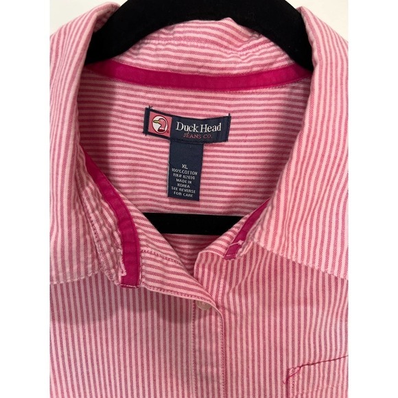 Duck Head Pink Striped Button Down Shirt Womens Size XL Pleated 3/4 Sleeves - Picture 8 of 8